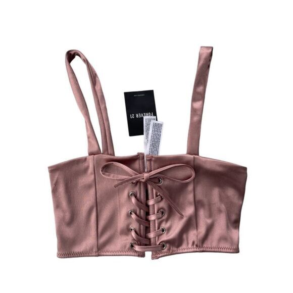 0335‎ Forever 21 Blush Pink Sateen Cropped Top Blouse - Picture 1 of 2